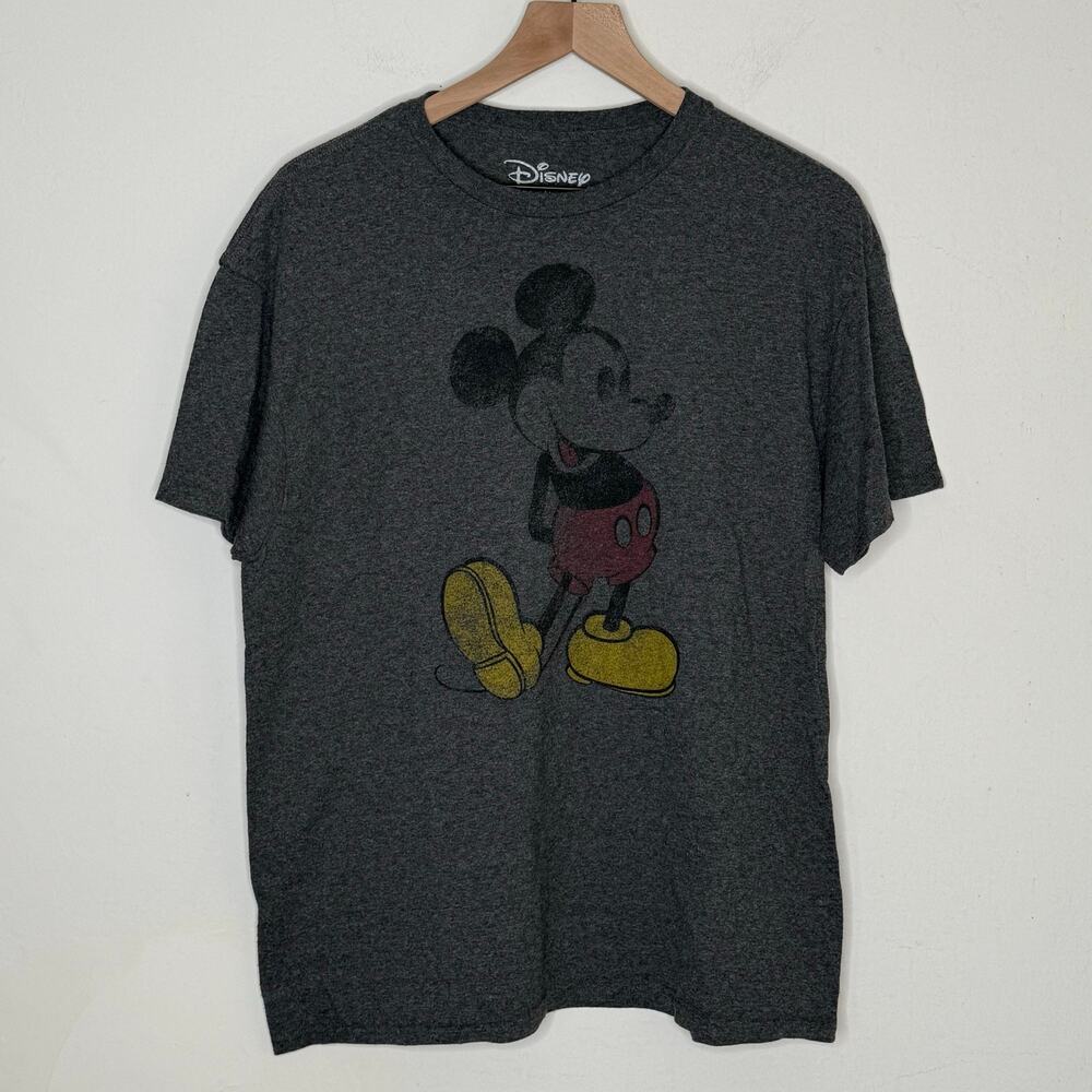Disney Mickey Mouse Graphic Tee Gray Large Disneyland Casual Vintage Cartoon